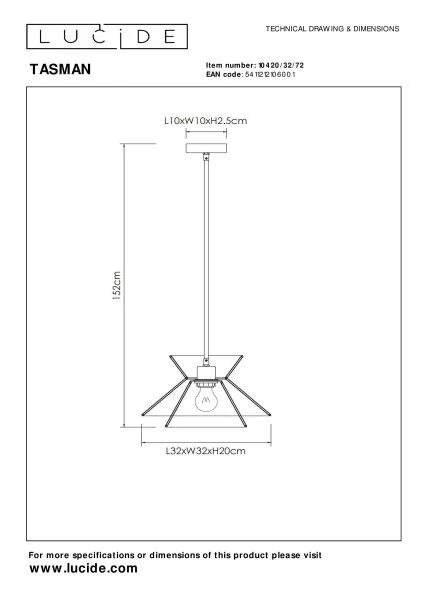 Lucide TASMAN - Pendant light - 1xE27 - Natural - technical